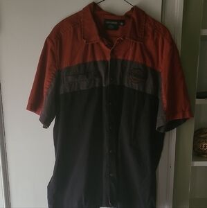 Harley-Davidson Red and Black Casual Button Down Shirt